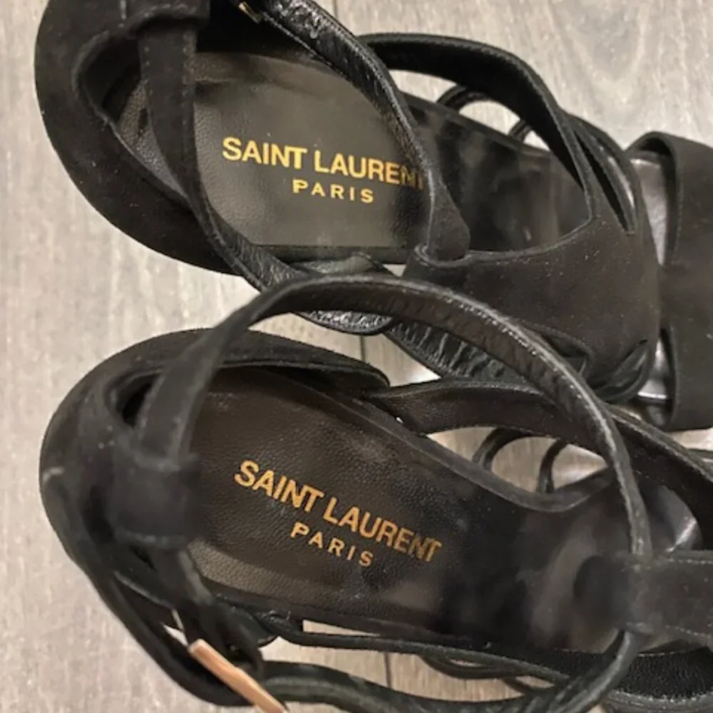Saint Laurent Black Suede Gladiator Stiletto Heels Size 8.5